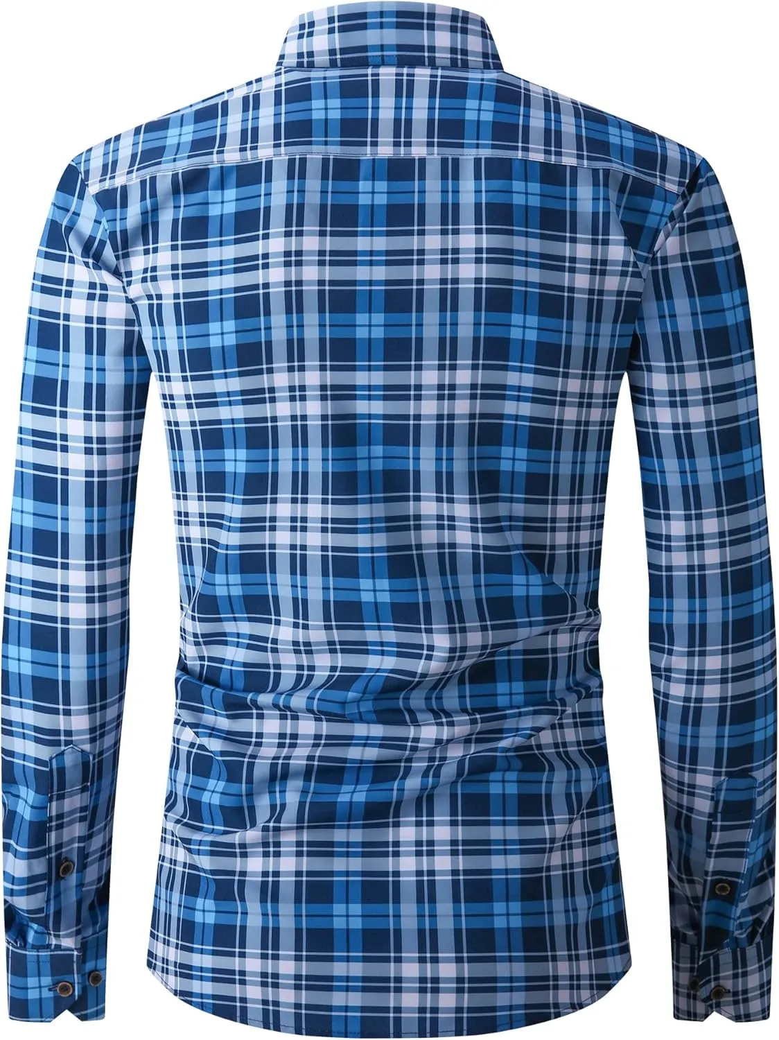 SAMERM Mens Button Down Shirts 4-Way Stretch Wrinkle Free Long Sleeve Print Plaid Business Dress Shirt