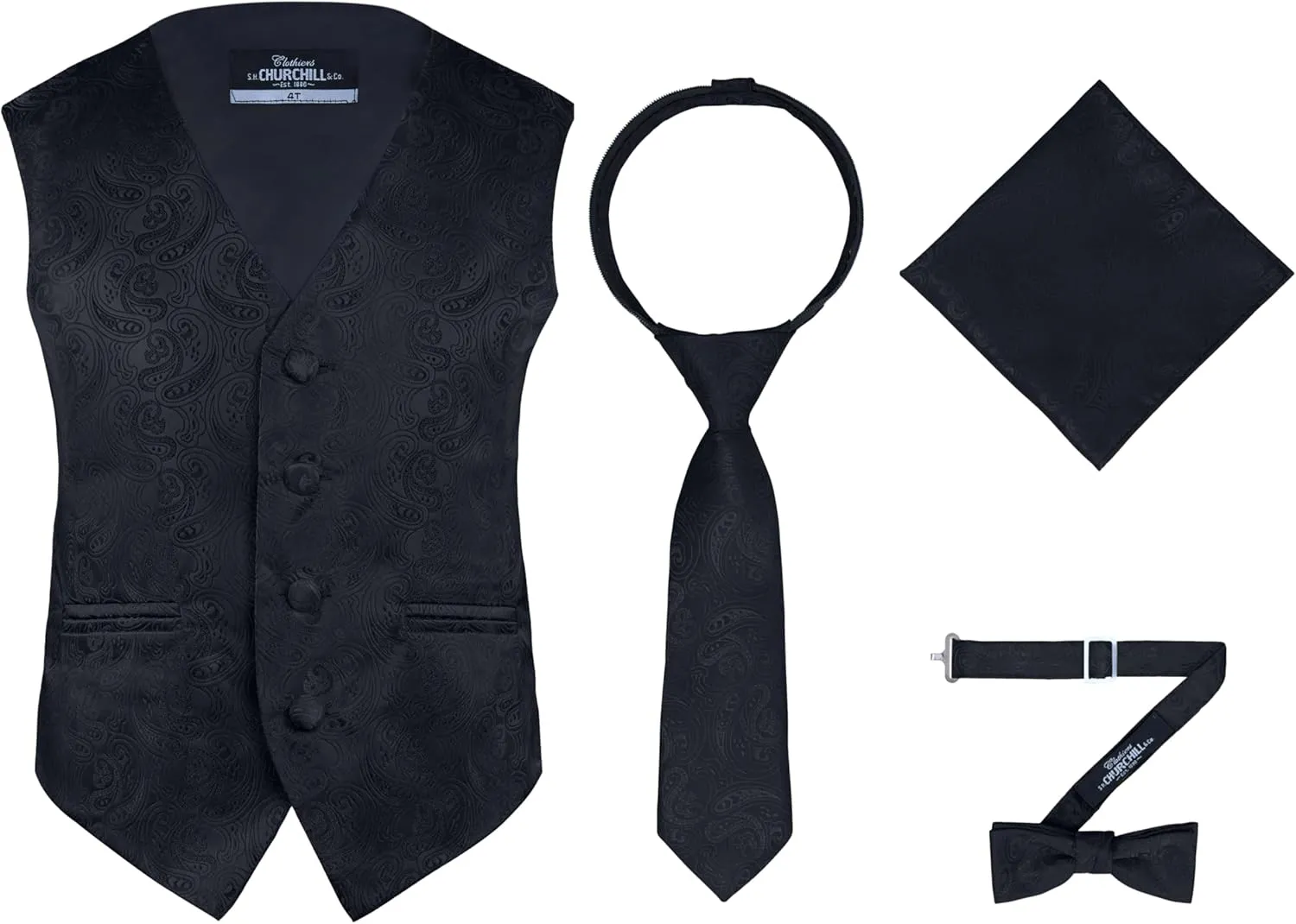 S.H. Churchill & Co. Boys 4 Piece Formal Paisley Vest and Tie Set