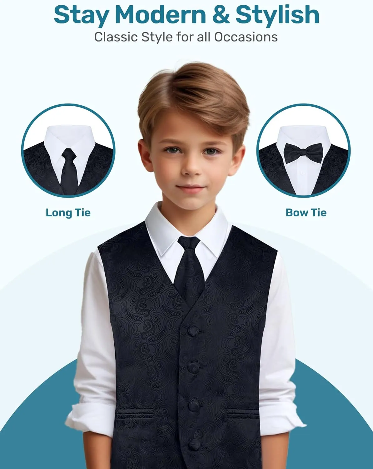 S.H. Churchill & Co. Boys 4 Piece Formal Paisley Vest and Tie Set