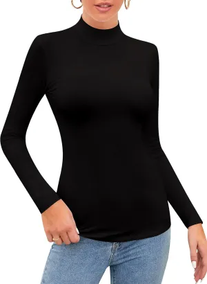 SHEIUGU Womens Long Sleeve Sleeveless Mock Turtle Neck Tops Basic Stretchy Fitted Underwear Layer Tee Shirts