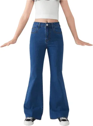 SHENHE Girl's High Waisted Flare Leg Frayed Raw Hem Bell Bottom Jeans Denim Pants