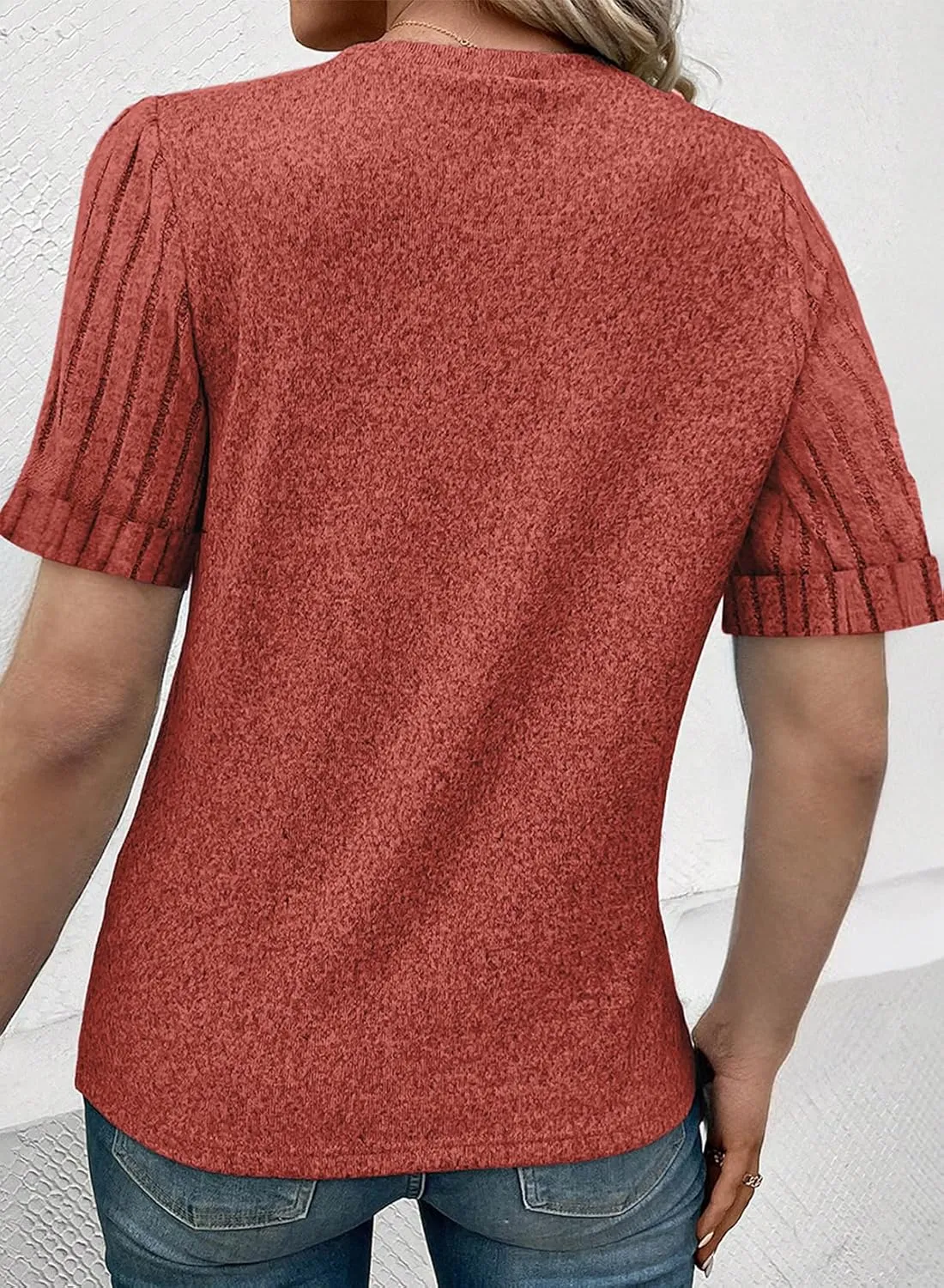 SHEWIN Women's Short Sleeve Summer Tops Crewneck Knit Solid Loose Casual Basic T Shirts Tee Blouses