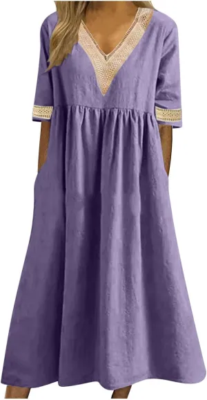 Shirt Dresses for Women Short Sleeve Pleated Summer Maxi Dresses Casual Floral Print Flowy A-Line Beach Sundress
