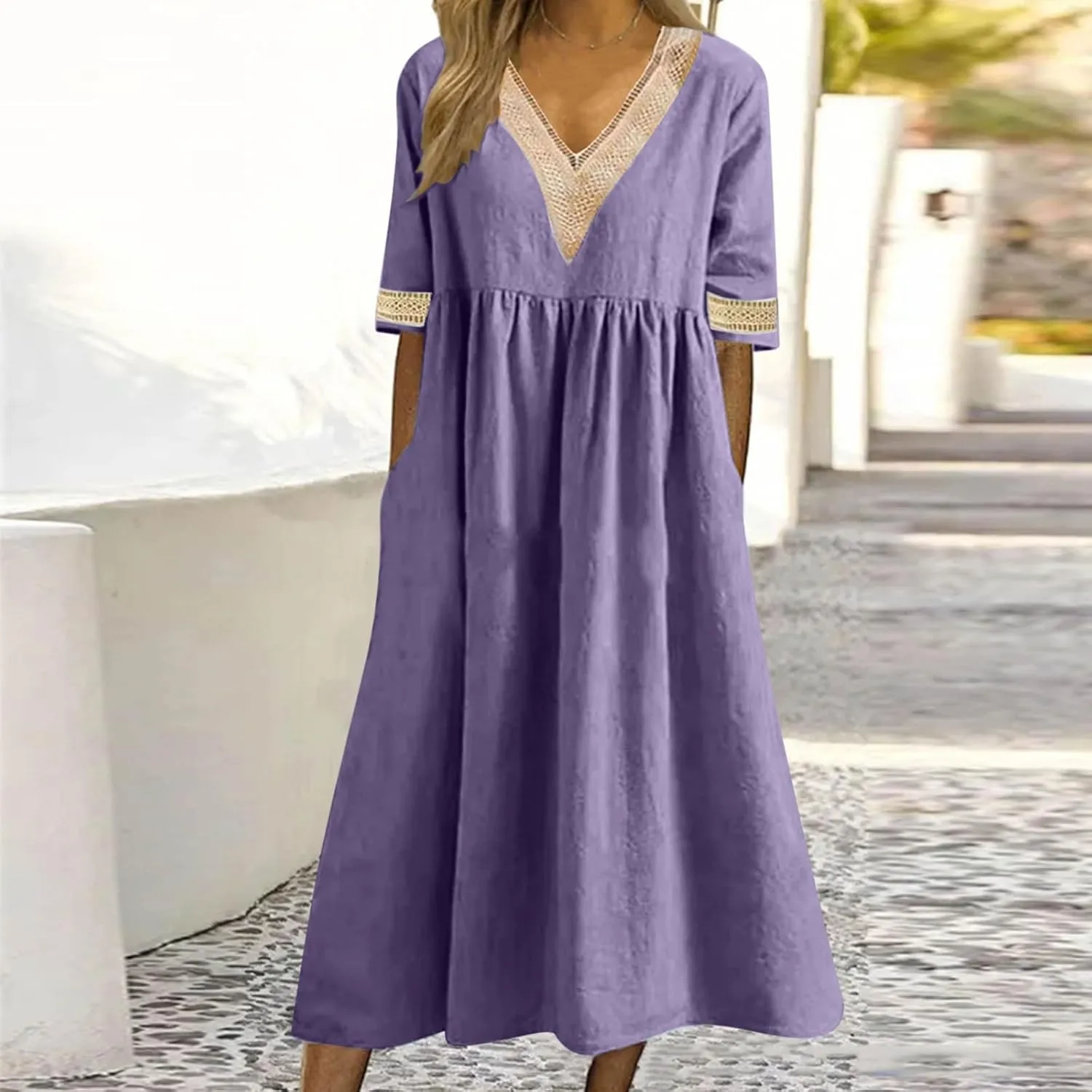 Shirt Dresses for Women Short Sleeve Pleated Summer Maxi Dresses Casual Floral Print Flowy A-Line Beach Sundress