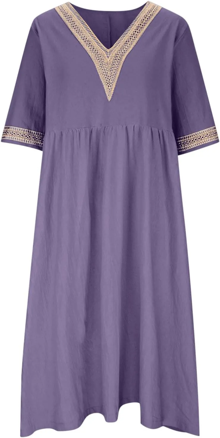 Shirt Dresses for Women Short Sleeve Pleated Summer Maxi Dresses Casual Floral Print Flowy A-Line Beach Sundress