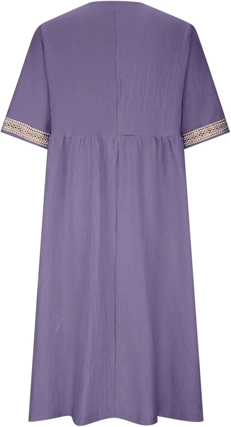 Shirt Dresses for Women Short Sleeve Pleated Summer Maxi Dresses Casual Floral Print Flowy A-Line Beach Sundress