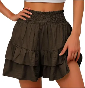 Shorts for Women Trendy Summer High Waisted Ruffle Tiered Skirt Skorts Dressy Casual Cute Flowy Beach Vacation Shorts