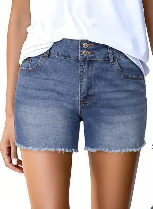 Sidefeel Women's Jean Shorts High Waisted Casual Stretchy Raw Hem Zimbaplatinum Jeans Summer Denim Shorts with Pockets