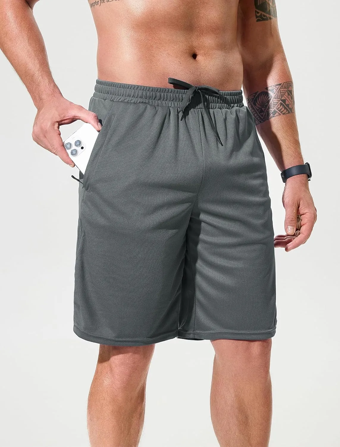 SILKWORLD Men's Athletic Basketball Shorts - 10" Mesh Cool Dry Gym Workout Shorts with Liner and Zipper Pockets