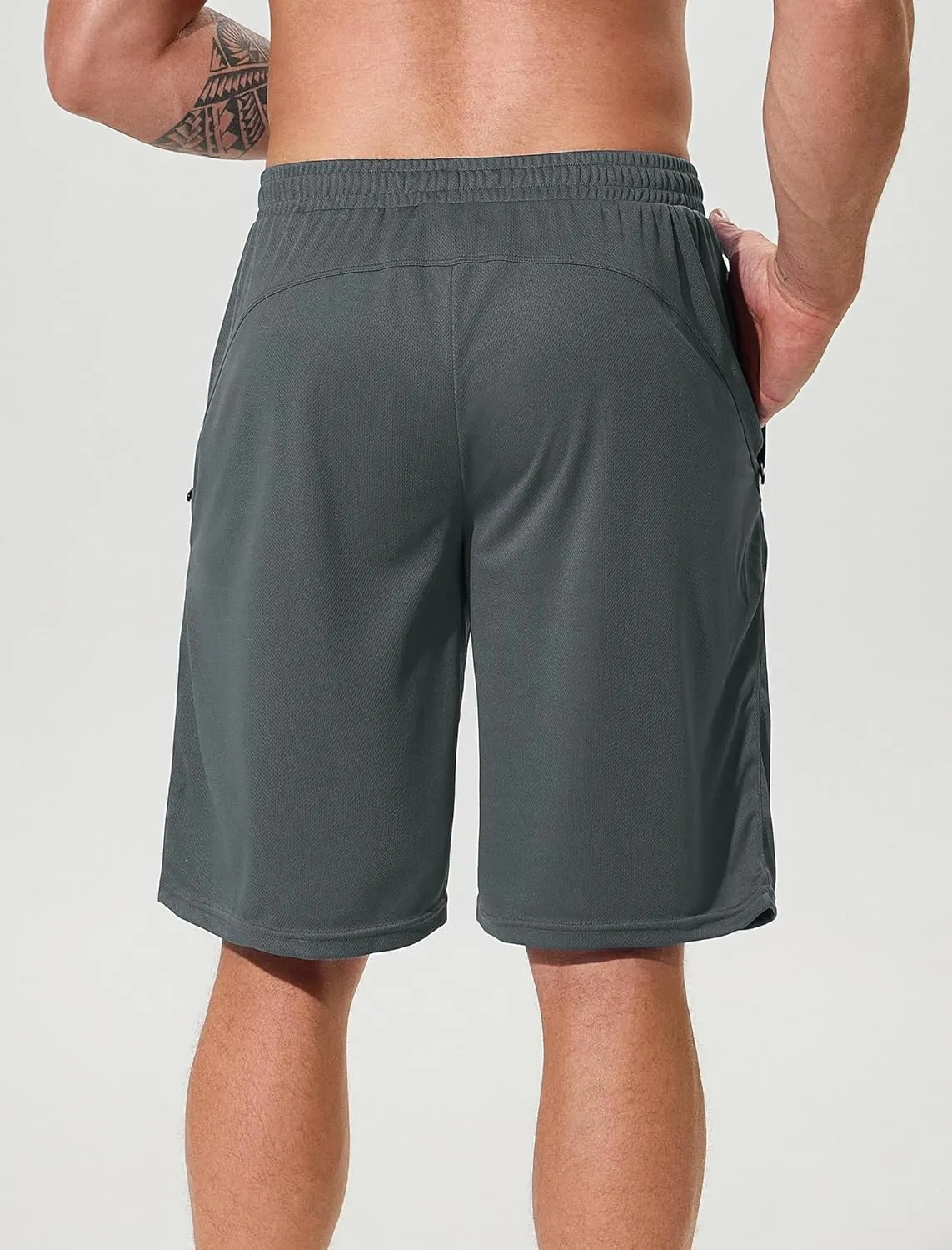 SILKWORLD Men's Athletic Basketball Shorts - 10" Mesh Cool Dry Gym Workout Shorts with Liner and Zipper Pockets