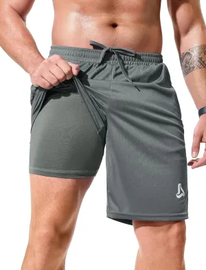 SILKWORLD Men's Athletic Basketball Shorts - 10" Mesh Cool Dry Gym Workout Shorts with Liner and Zipper Pockets