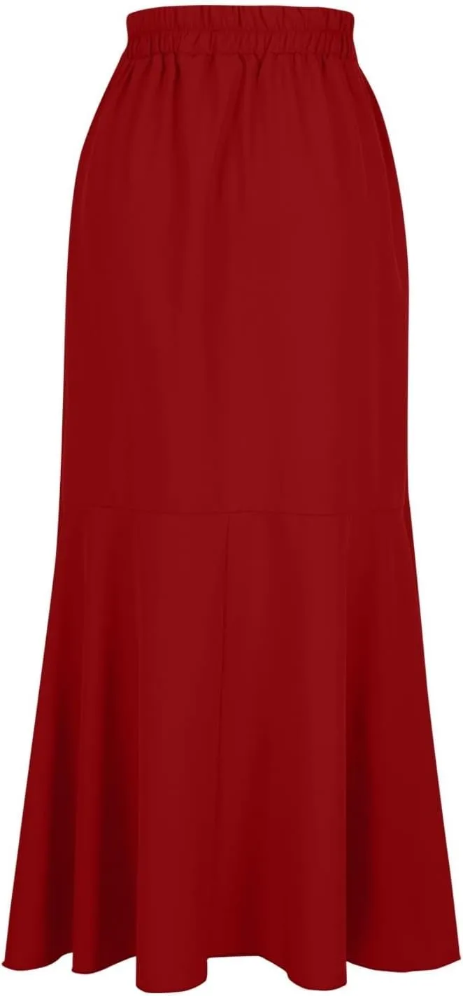Skirts for Women Flowy Long Skirts High Waist Irregular Hem Skirt Plus Size A Line Maxi Skirts Solid Plaid Skirt