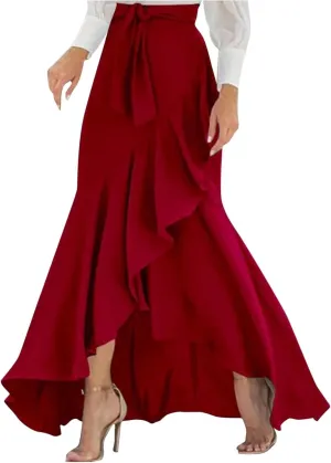 Skirts for Women Flowy Long Skirts High Waist Irregular Hem Skirt Plus Size A Line Maxi Skirts Solid Plaid Skirt