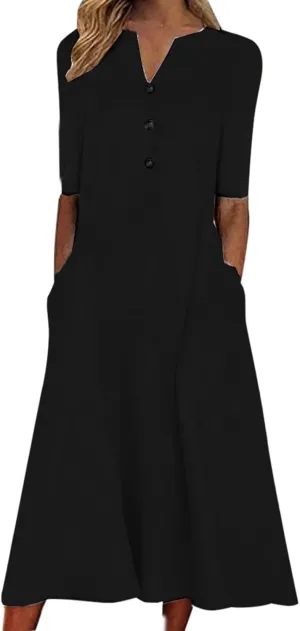 SMIDOW Summer Maxi Dresses for Women 2023 Casual Beach Tshirt Long Dress Printed Short Sleeve v Neck Flowy Sundress