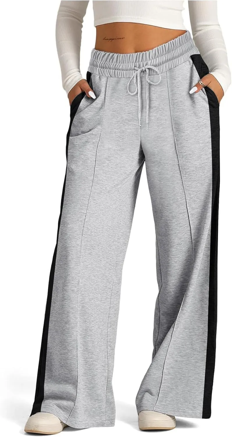 SOFIA'S CHOICE Women's High Waist Drawstring Sweatpants with Pockets Loose Straight Leg Lounge Pant