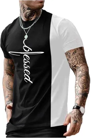 SOLY HUX Men's Color Block Letter Graphic Tops Short Sleeve T Shirt Summer Tee Top