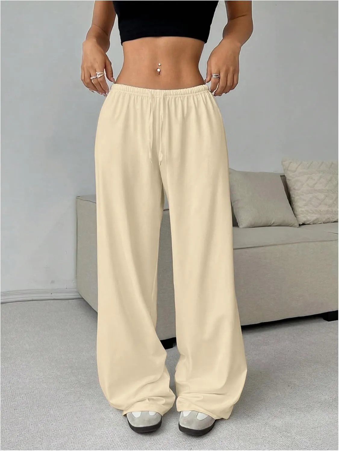 SOLY HUX Women's Wide Leg Sweatpants Drawstring Baggy Trousers High Waisted Loose Casual Jogger Pants