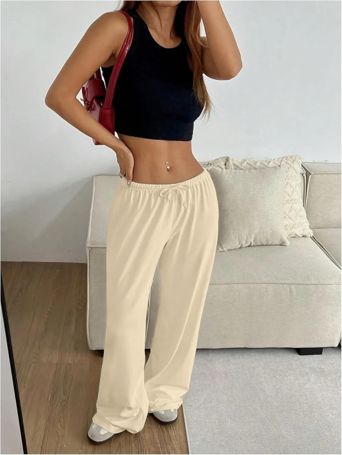 SOLY HUX Women's Wide Leg Sweatpants Drawstring Baggy Trousers High Waisted Loose Casual Jogger Pants