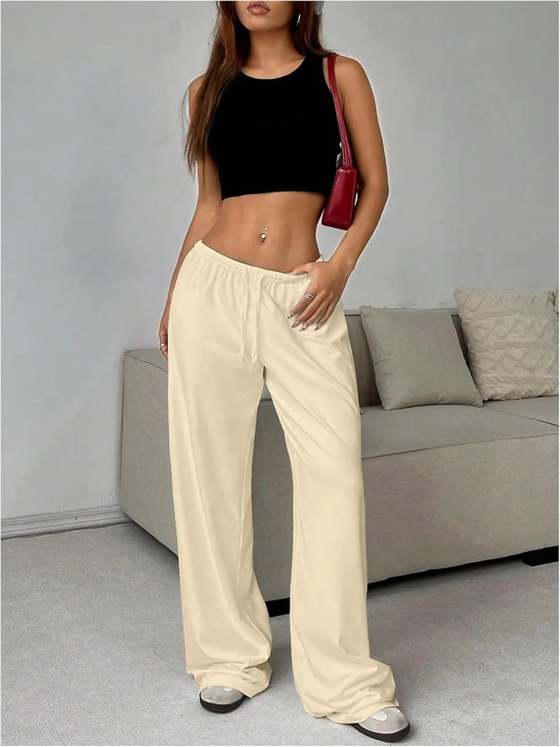 SOLY HUX Women's Wide Leg Sweatpants Drawstring Baggy Trousers High Waisted Loose Casual Jogger Pants