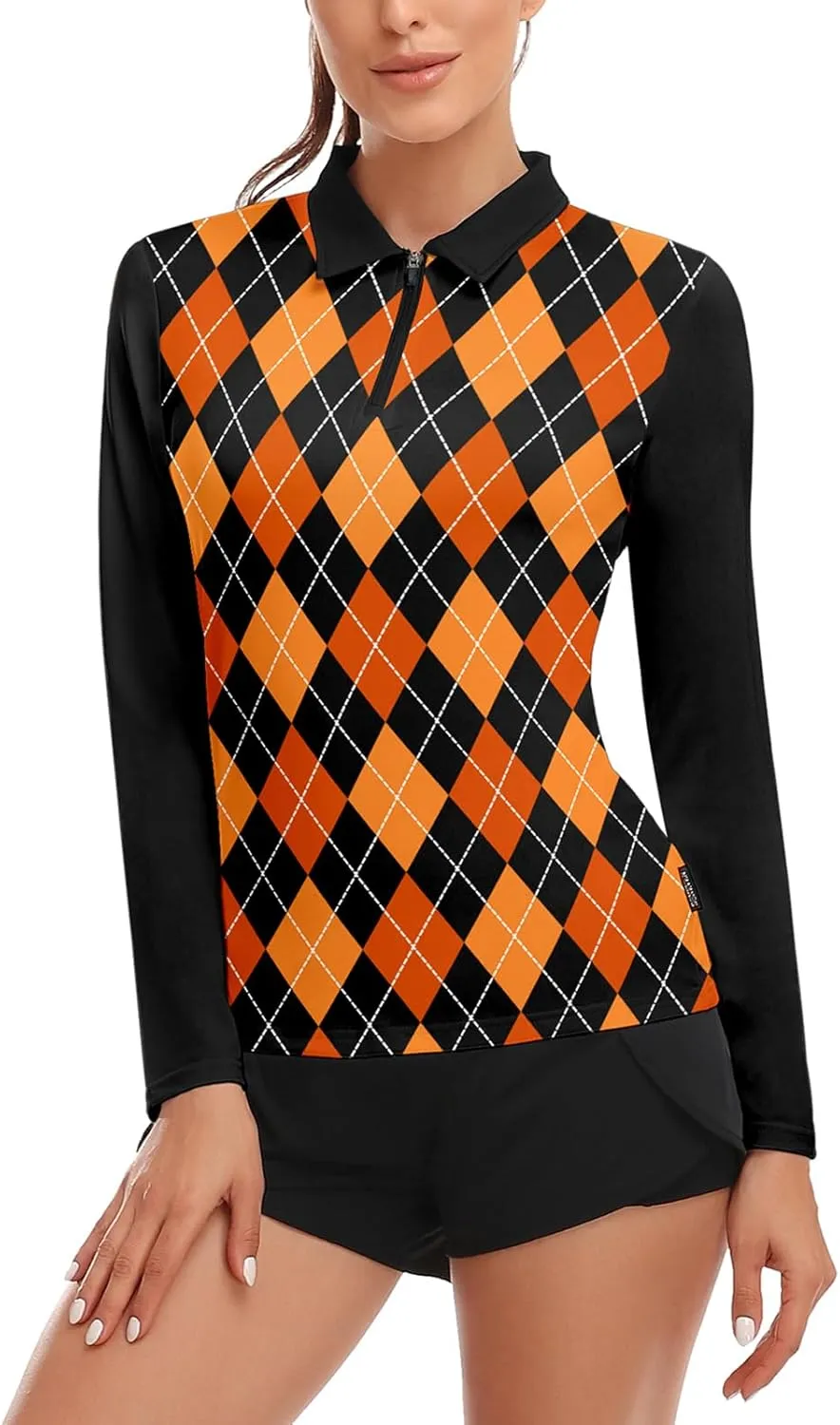Soneven Womens Long Sleeve Golf Shirts Half Zip Moisture Wicking Print Golf Tops Tennis Shirts(XS-3XL)