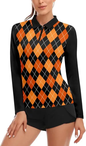 Soneven Womens Long Sleeve Golf Shirts Half Zip Moisture Wicking Print Golf Tops Tennis Shirts(XS-3XL)