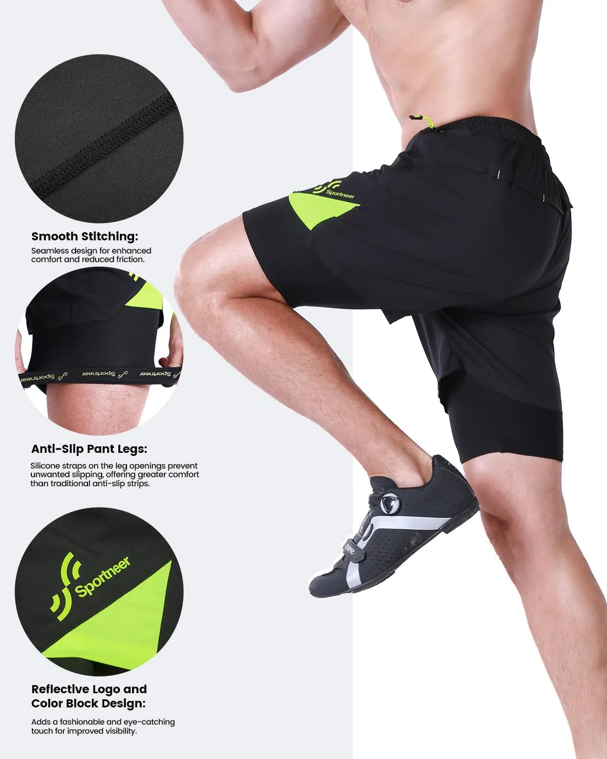 Sportneer Bike Shorts for Men - 3D Padded Lightweight MTB Fit Riding Biking Bicycle Biker Shorts with Zipper Pockets