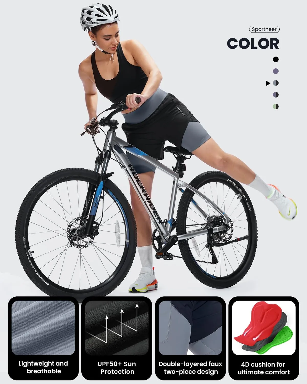 Sportneer Women Padded Bike Shorts - 4D Bicycle Cycling Shorts with 2 Zipper Pockets & Inner Pocket, Stylish and Comfortable