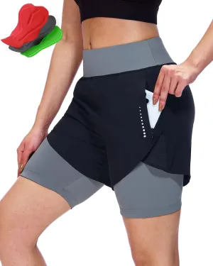 Sportneer Women Padded Bike Shorts - 4D Bicycle Cycling Shorts with 2 Zipper Pockets & Inner Pocket, Stylish and Comfortable