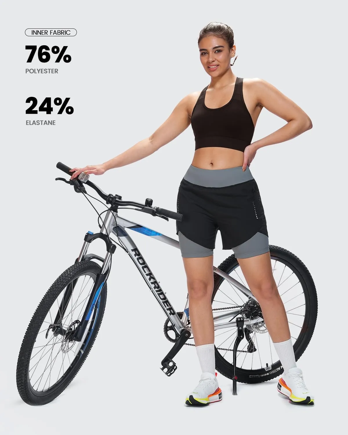 Sportneer Women Padded Bike Shorts - 4D Bicycle Cycling Shorts with 2 Zipper Pockets & Inner Pocket, Stylish and Comfortable