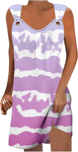 Spring Dresses for Women 2025 Mini Sun Dress Casual Floral Sundress Sleeveless Tank Crewneck Coverup Mini Dress
