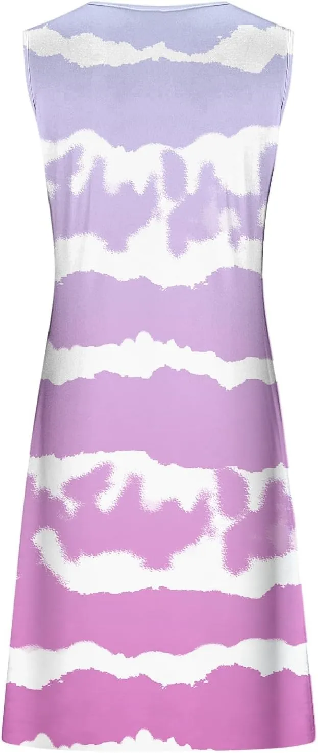 Spring Dresses for Women 2025 Mini Sun Dress Casual Floral Sundress Sleeveless Tank Crewneck Coverup Mini Dress