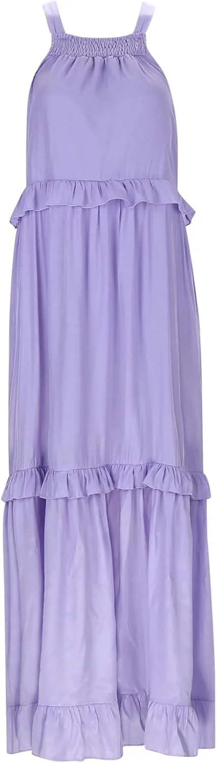 Spring Dresses for Women 2025, Women's Summer Sleeveless Halter Neck Ruffle Tiered Layed Flowy Swing Long Maxi Dress
