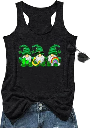 St Patrick's Day Shamrock Tank Tops for Women Lucky Leopard Clover Graphic Racerback T Shirt Paddy's Irish Tops Camisole