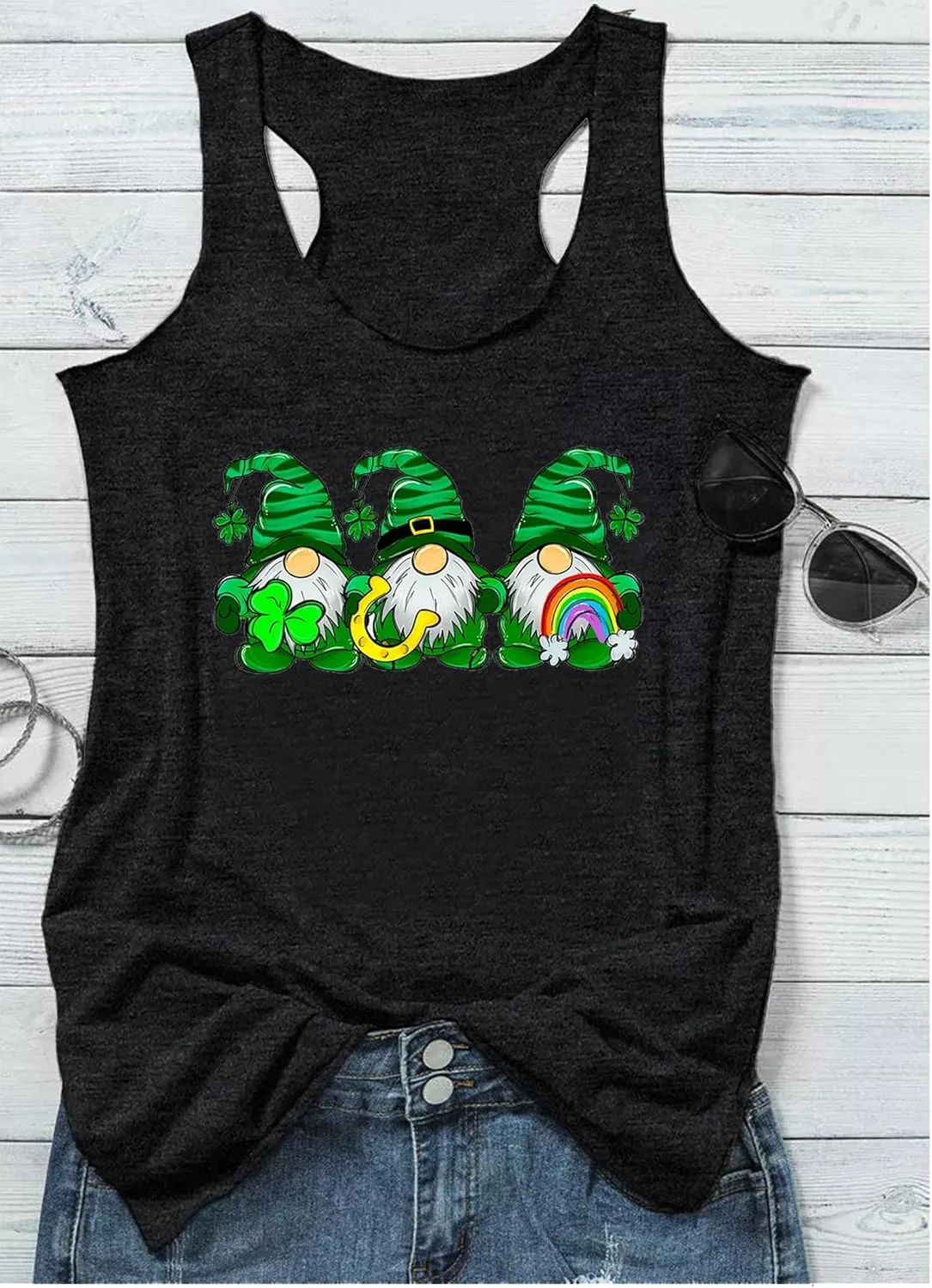 St Patrick's Day Shamrock Tank Tops for Women Lucky Leopard Clover Graphic Racerback T Shirt Paddy's Irish Tops Camisole