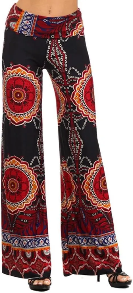 SugarRock Women Paisley Palazzo Pants Fold-Over Waist Wide Leg & Laundry Washing Bag
