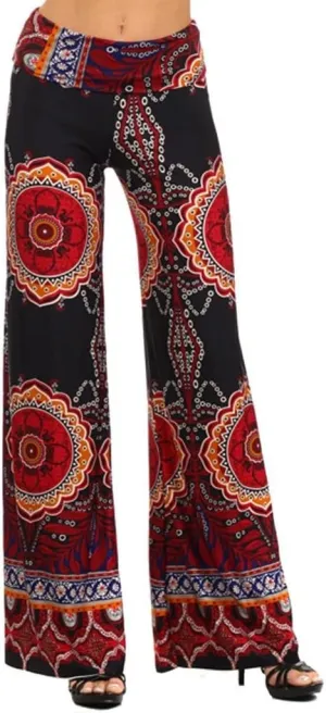SugarRock Women Paisley Palazzo Pants Fold-Over Waist Wide Leg & Laundry Washing Bag