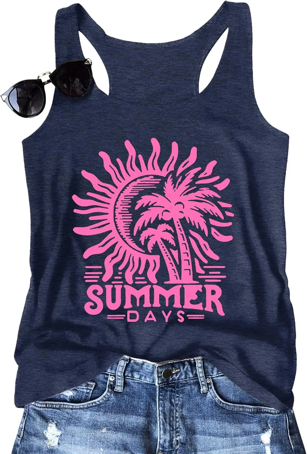 Summer Beach Tank Tops for Women Retro Sunshine Coconut Tree Graphic Sleeveless Tee Hawaiian Family Vacation Tops