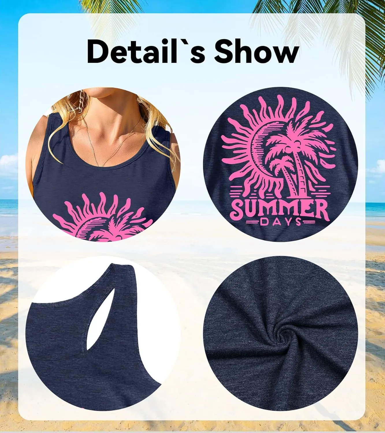 Summer Beach Tank Tops for Women Retro Sunshine Coconut Tree Graphic Sleeveless Tee Hawaiian Family Vacation Tops