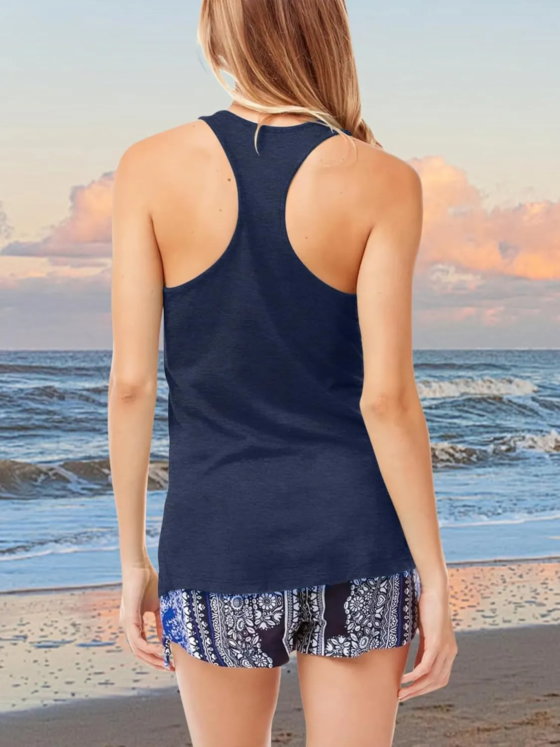 Summer Beach Tank Tops for Women Retro Sunshine Coconut Tree Graphic Sleeveless Tee Hawaiian Family Vacation Tops