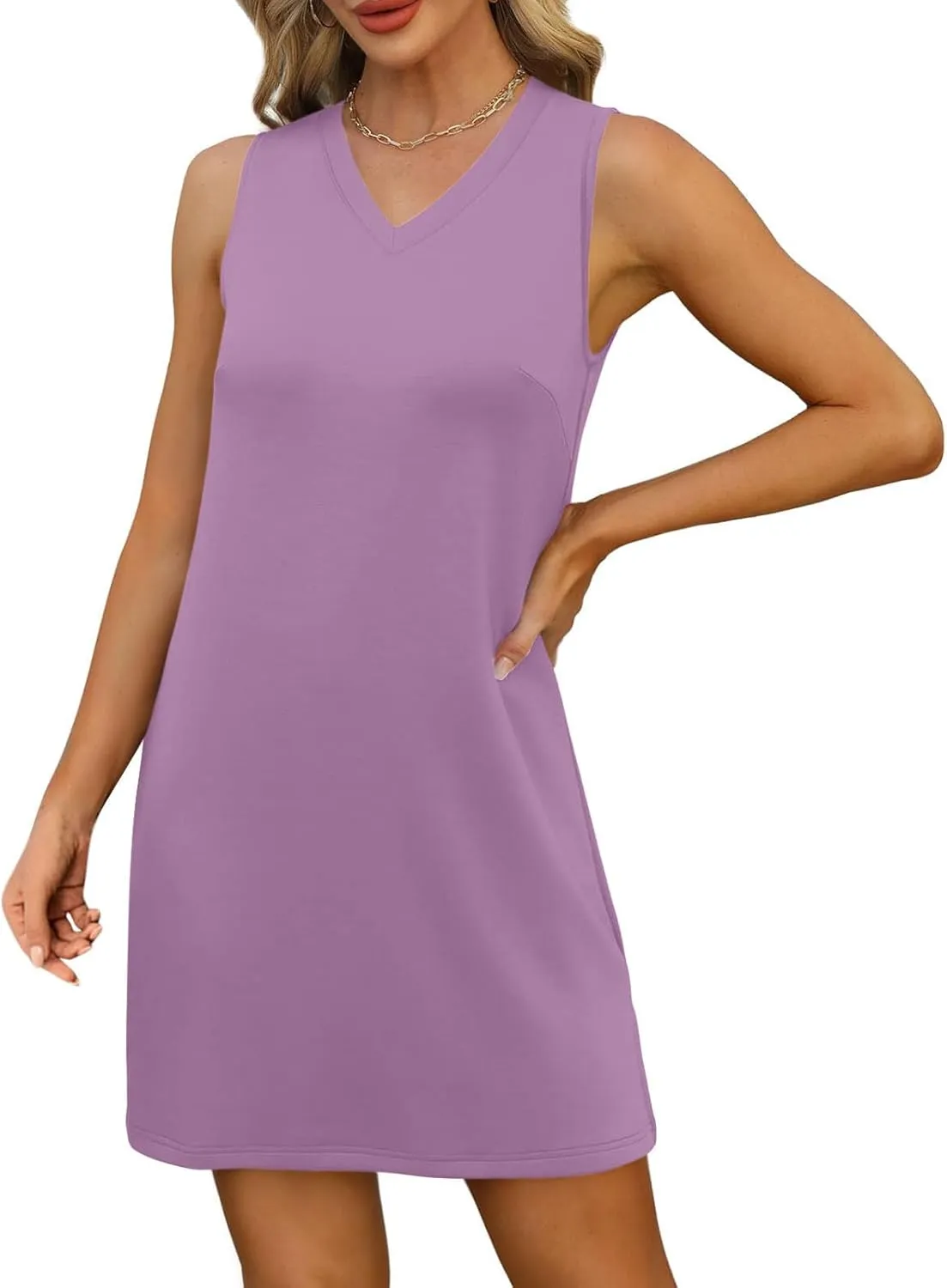 Summer Casual Beach Dress for Women 2025 Vacation V Neck Sleeveless Sundress Loose A-Line Mini Tank Dresses with Split