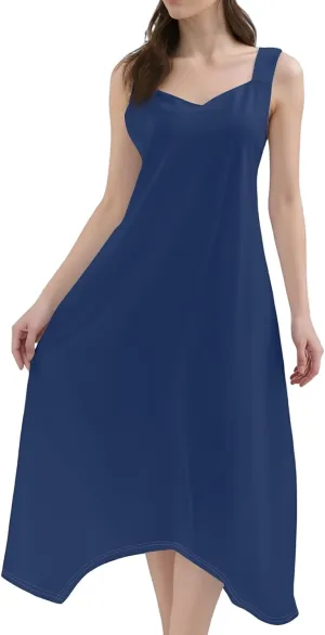Summer Dresses for Women 2025 Casual Fashion Round Neck Sleeveless Solid Irregular Hem Midi Dress