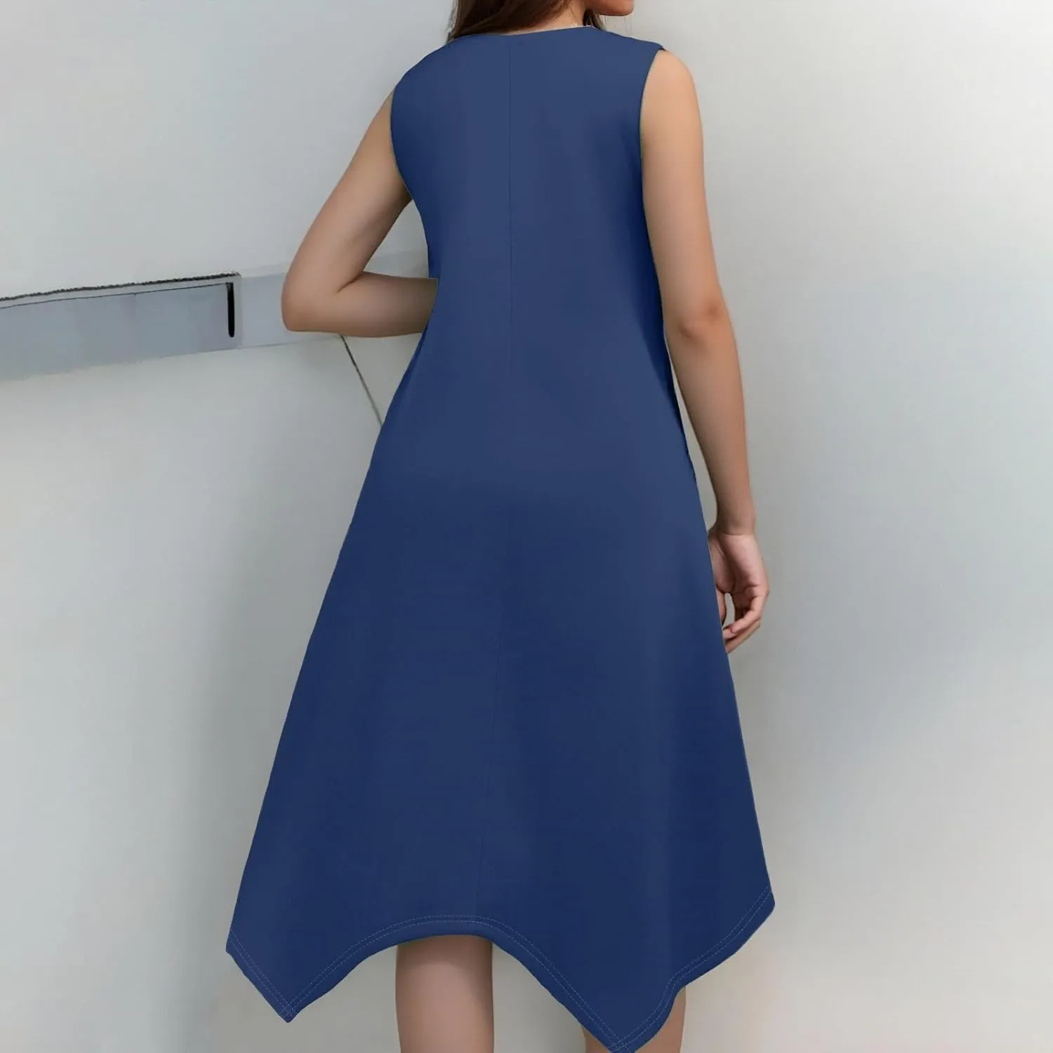 Summer Dresses for Women 2025 Casual Fashion Round Neck Sleeveless Solid Irregular Hem Midi Dress