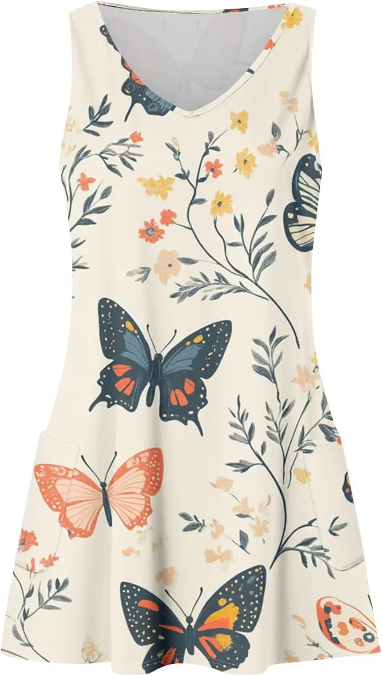 Summer Dresses for Women 2025 Casual Loose Tank Dress V-Neck Floral T Shirt Dresses Boho Beach Sleeveless Sundresses