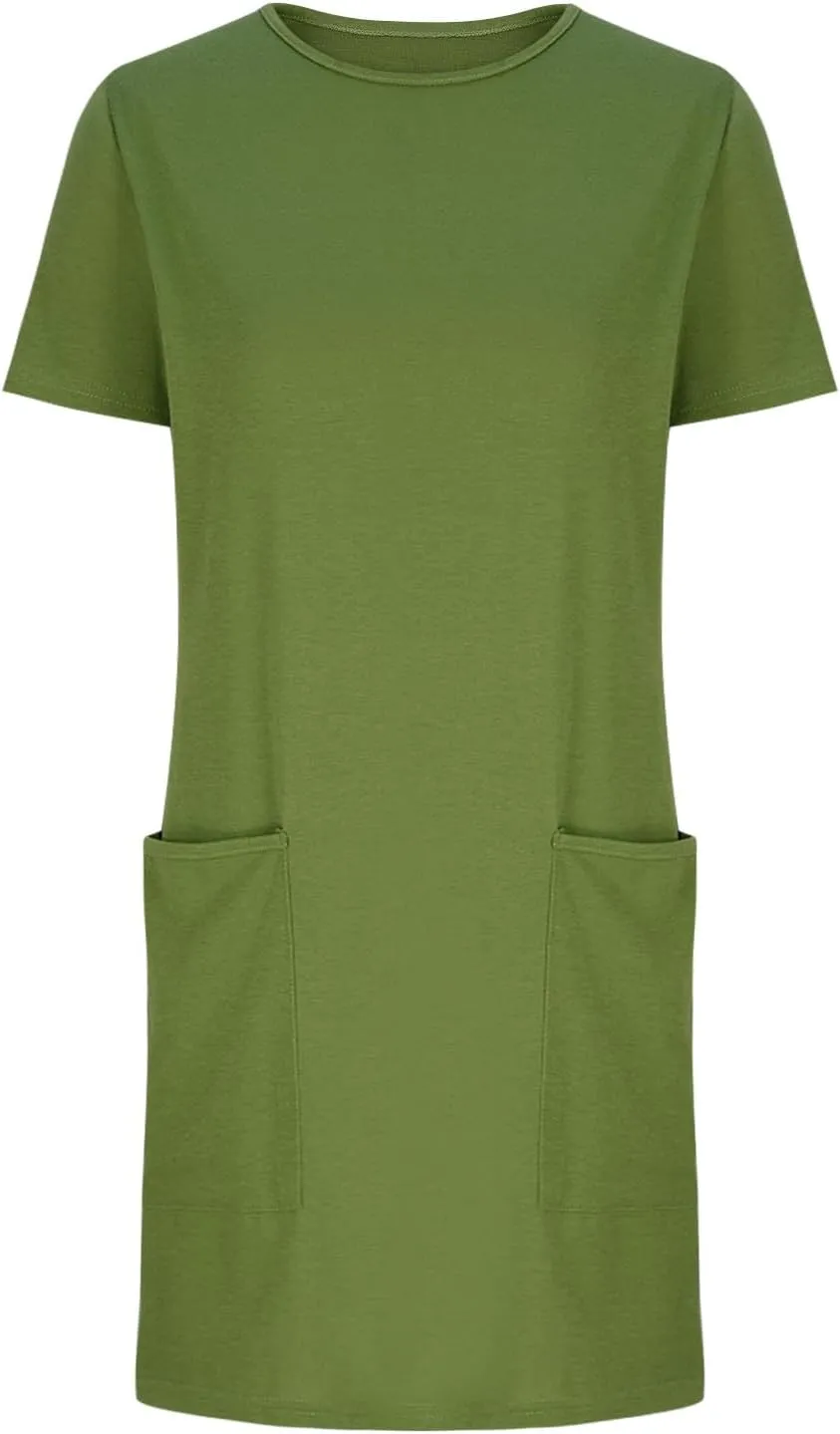 Summer Dresses for Women 2025 Classiac Fit Short Sleeve Midi Dress with Pockets Casual Loose Summer Beach Dresses