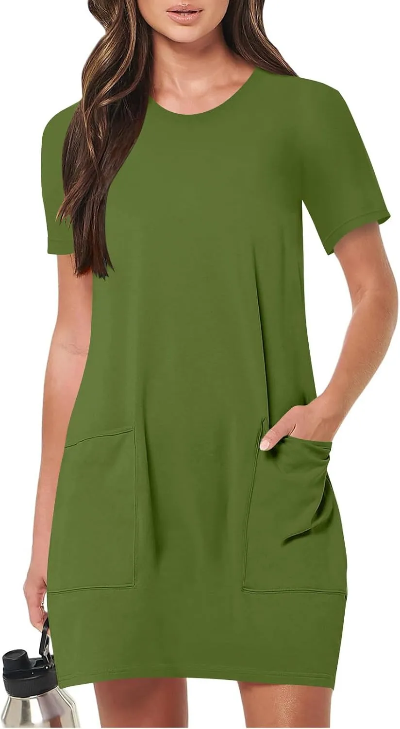 Summer Dresses for Women 2025 Classiac Fit Short Sleeve Midi Dress with Pockets Casual Loose Summer Beach Dresses