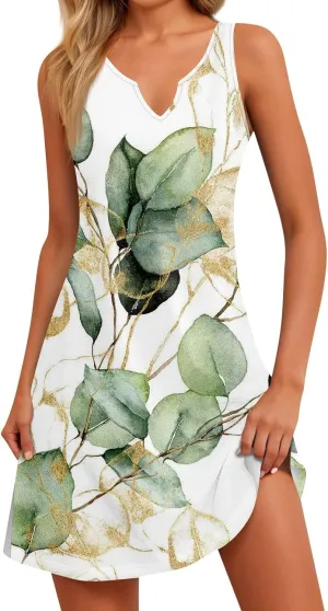 Summer Dresses for Women 2025 Mini Dresses Sleeveless V Neck Floral Swing Going Out Beach Vacation Sundress Casual Outfits