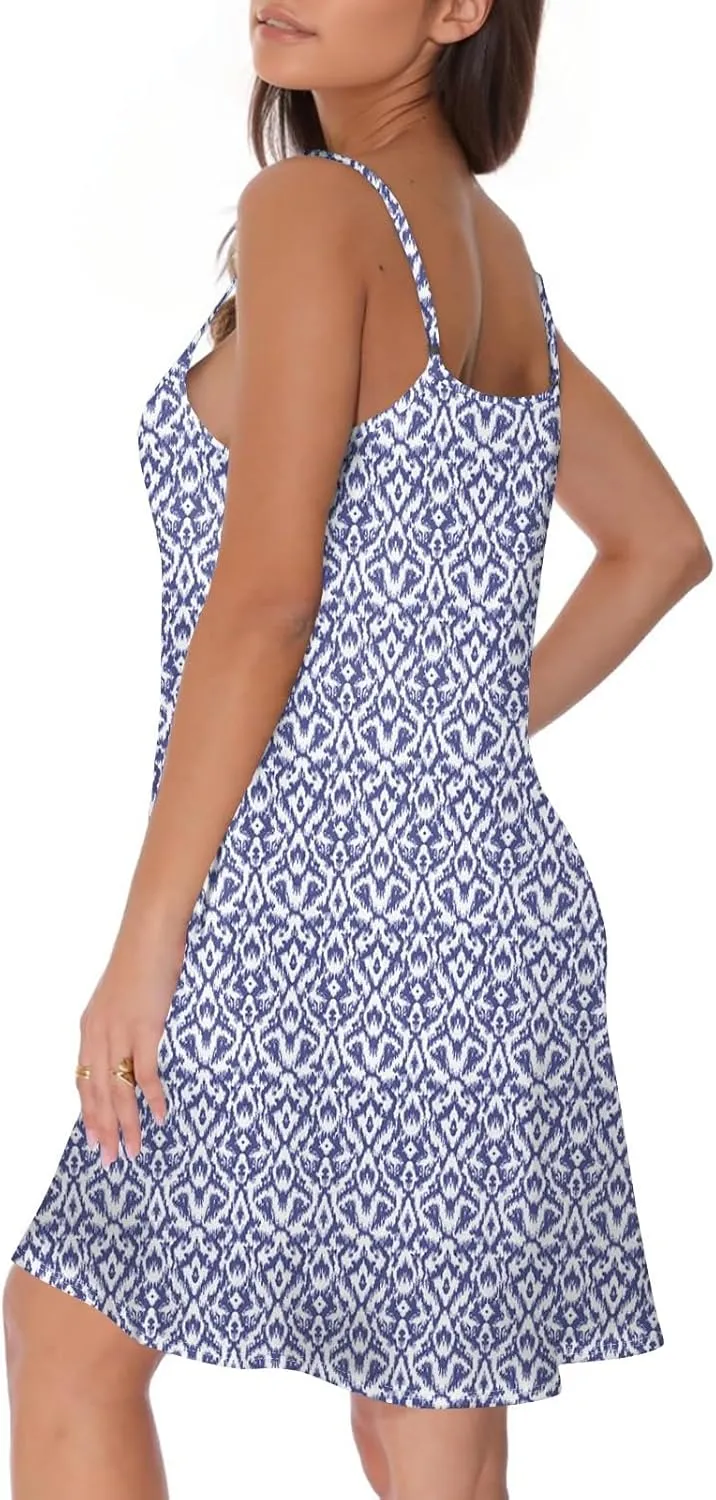 Summer Dresses for Women Casual Floral Mini Dress Beach Spaghetti Strap Sundresses Button Flowy Sleeveless a Line Dress