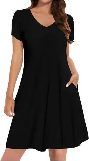 Summer Dresses for Women Casual T Shirt Dresses Swing Flowy Beach Vacation Tunic Loose Sundress with Pockets
