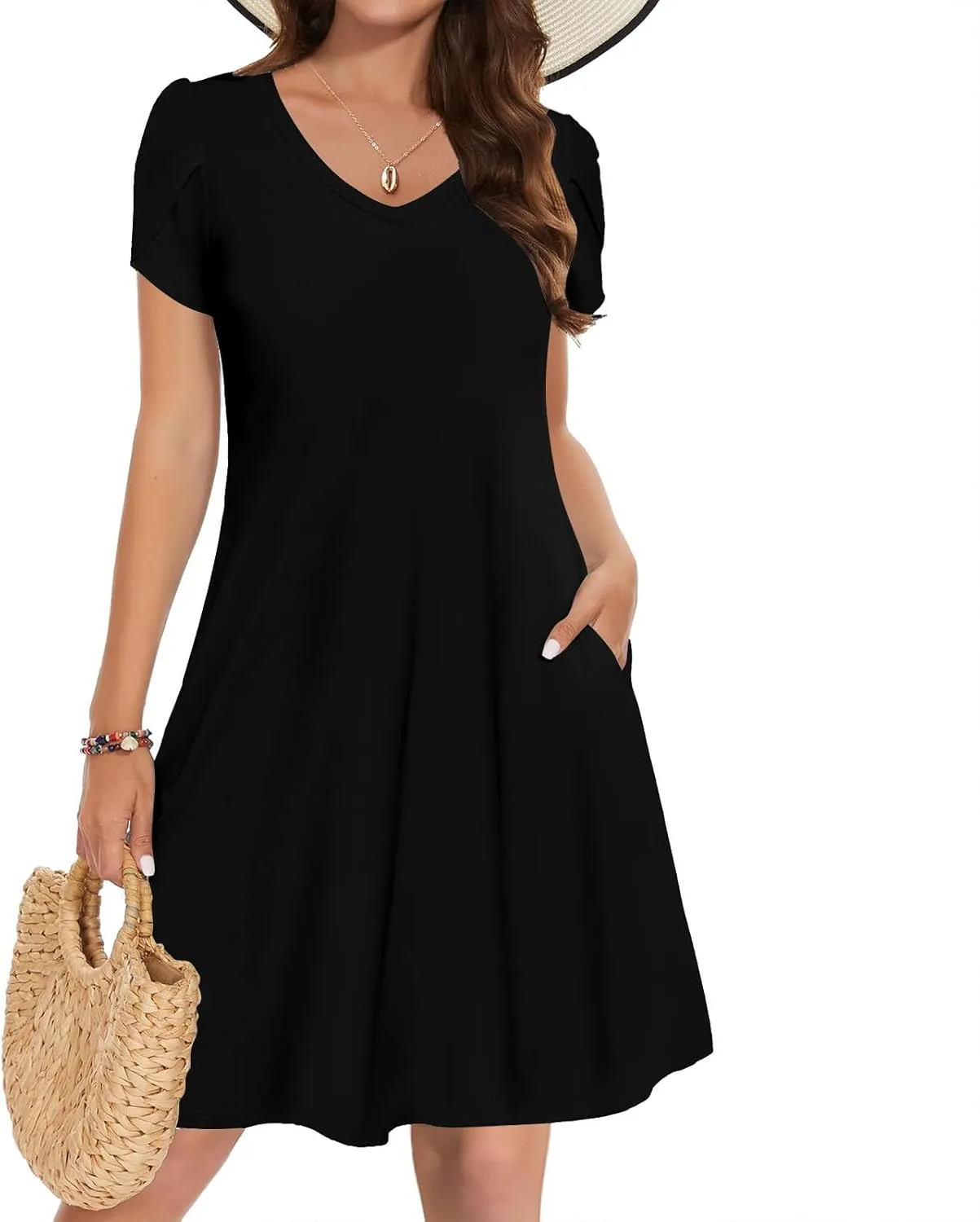 Summer Dresses for Women Casual T Shirt Dresses Swing Flowy Beach Vacation Tunic Loose Sundress with Pockets