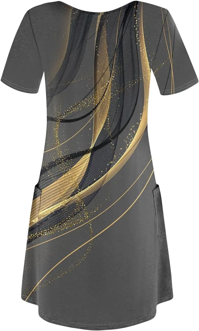 Summer Dresses for Women V Neck Short Sleeve T Shirt Dress Loose Swimsuit Coverup Casual Sundresses Floral with Pockets